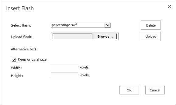 Flash properties can be changed through SharePoint Rich Text web part