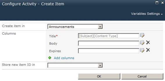 Creat an item for SharePoint activity. 